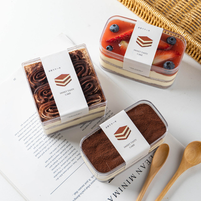 Kare Tiramisu Kek Saklama Kabı Pasta Mus Tatlı Tatlı Ambalaj Kutusu