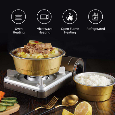 Kalay Folyo Yuvarlak Barbekü Özel Ambalaj Kutuları Paket Servis Alüminyum Kapaklı Bento Kutusu